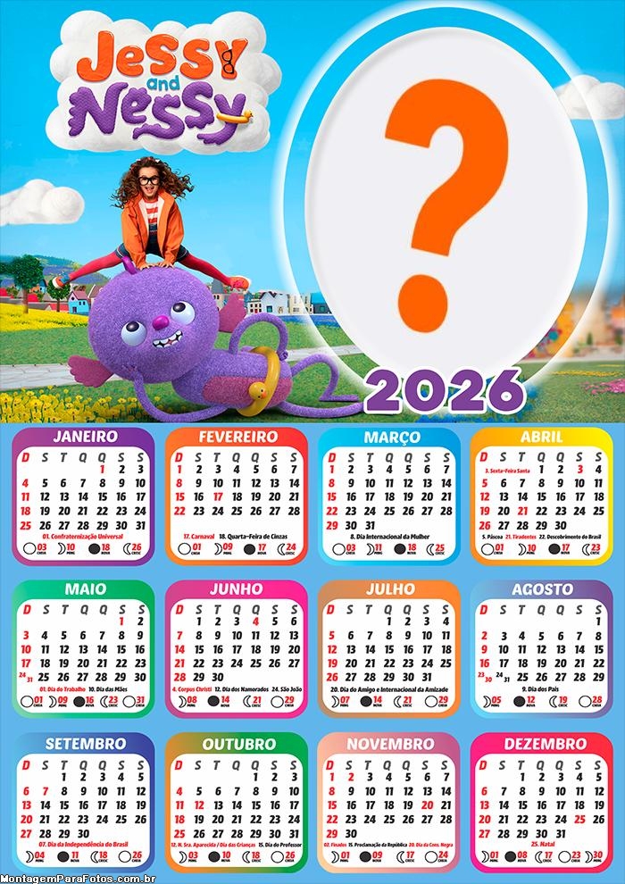 Calendário 2026 Jessy e Nessy Montar Foto Grátis