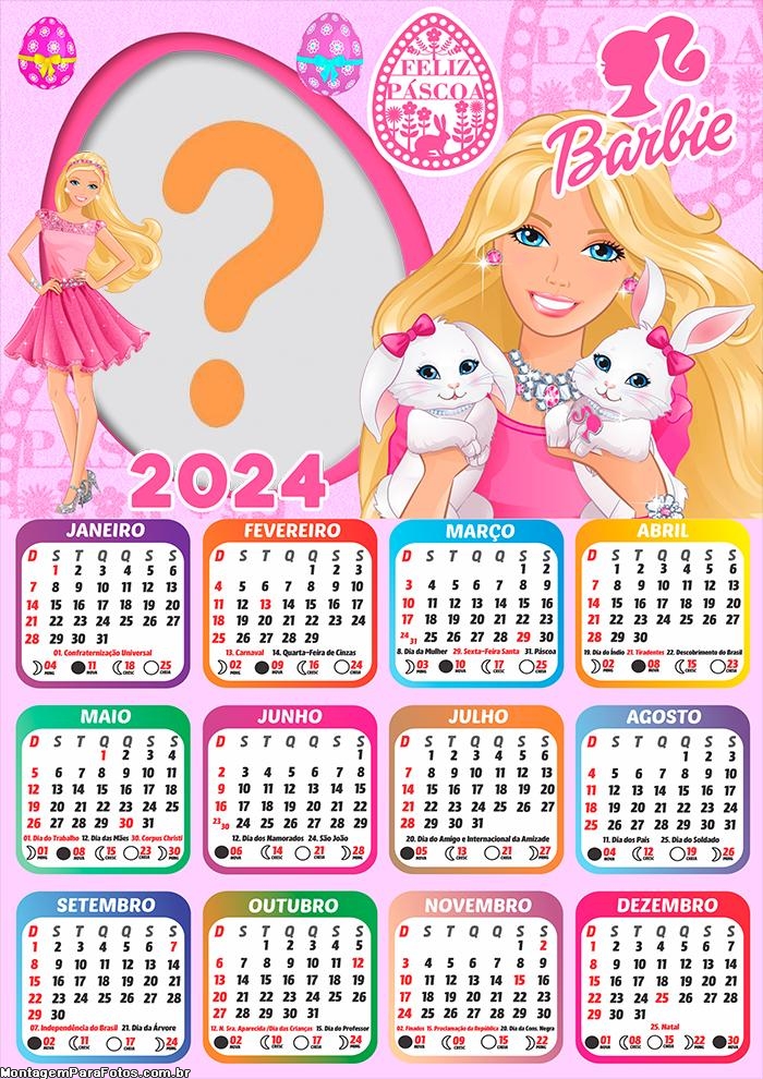 Calendário 2024 Feliz Páscoa Barbie Desenho