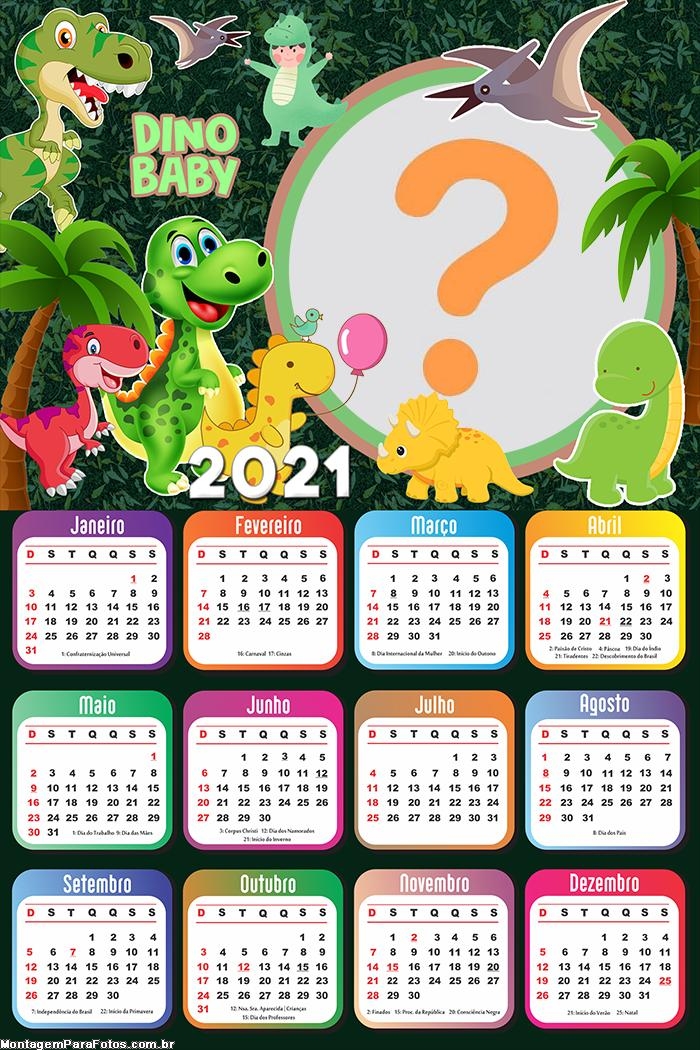 Calendário 2021 Dinosauro Baby Infantil