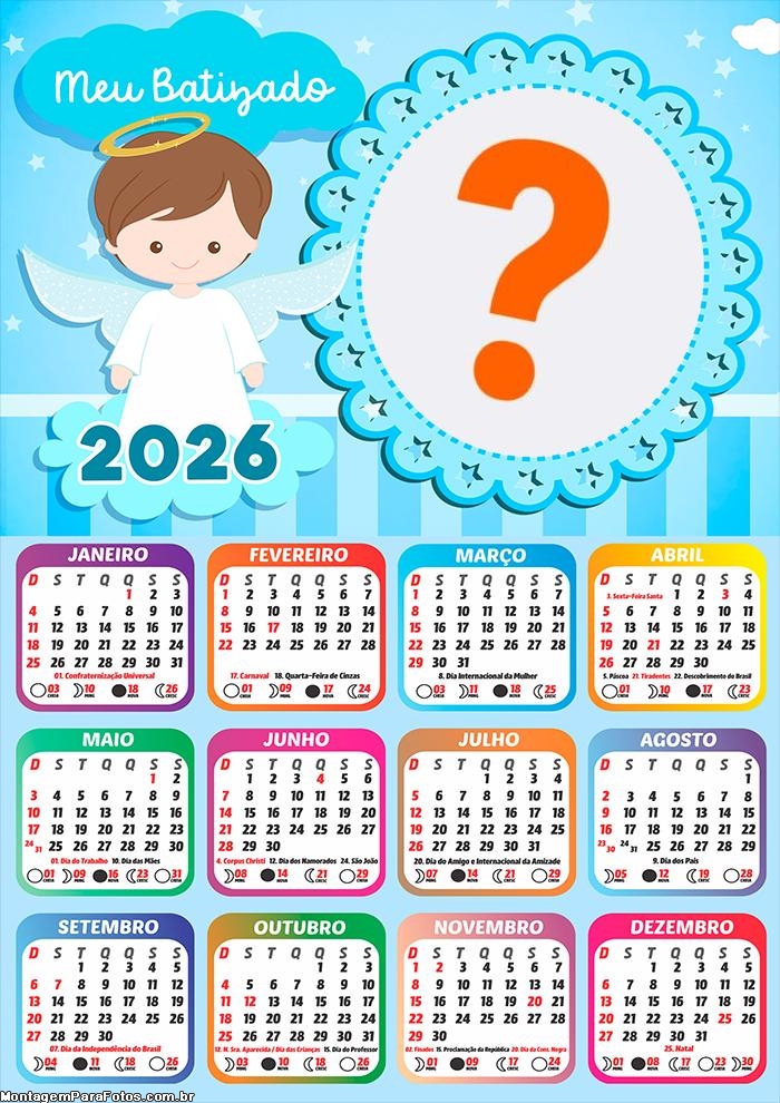Calendário 2026 Batizado Meninos Fazer Colagem Grátis
