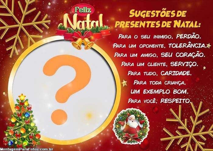 Moldura Grátis Mensagem Sugestões de Presente de Natal