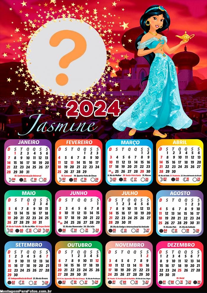 Calendário 2024 Jasmine Colagem Montagem