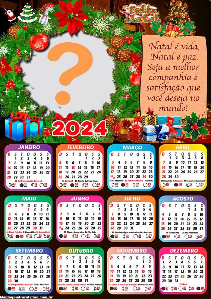 Calendário 2024 Seja a Melhor Compania Feliz Natal Foto Moldura