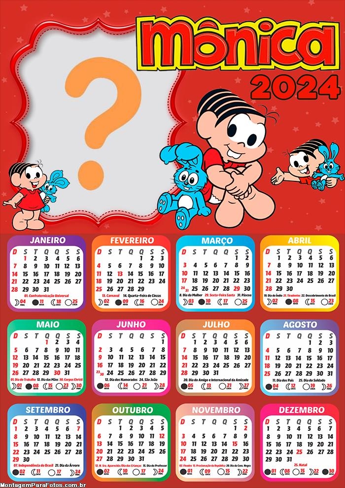 Criar Online Foto Moldura Calendário 2024 Mônica