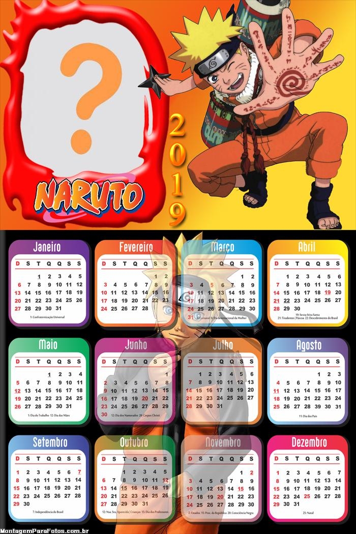 Calendário 2019 do Naruto