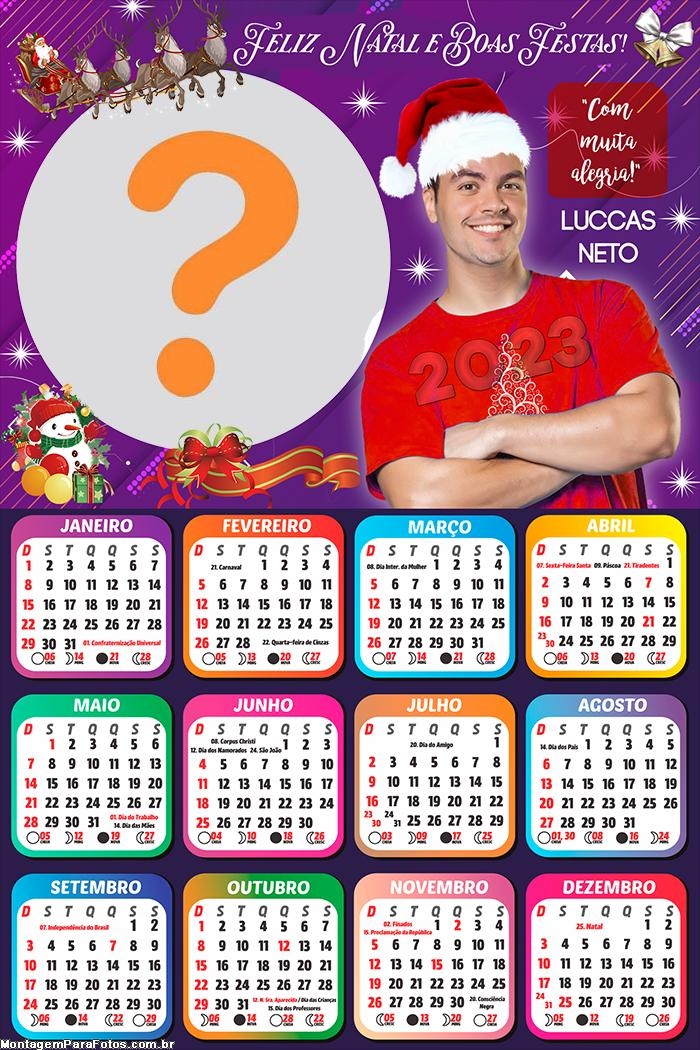 Calendário 2023 Colar Grátis Feliz Natal Luccas Neto