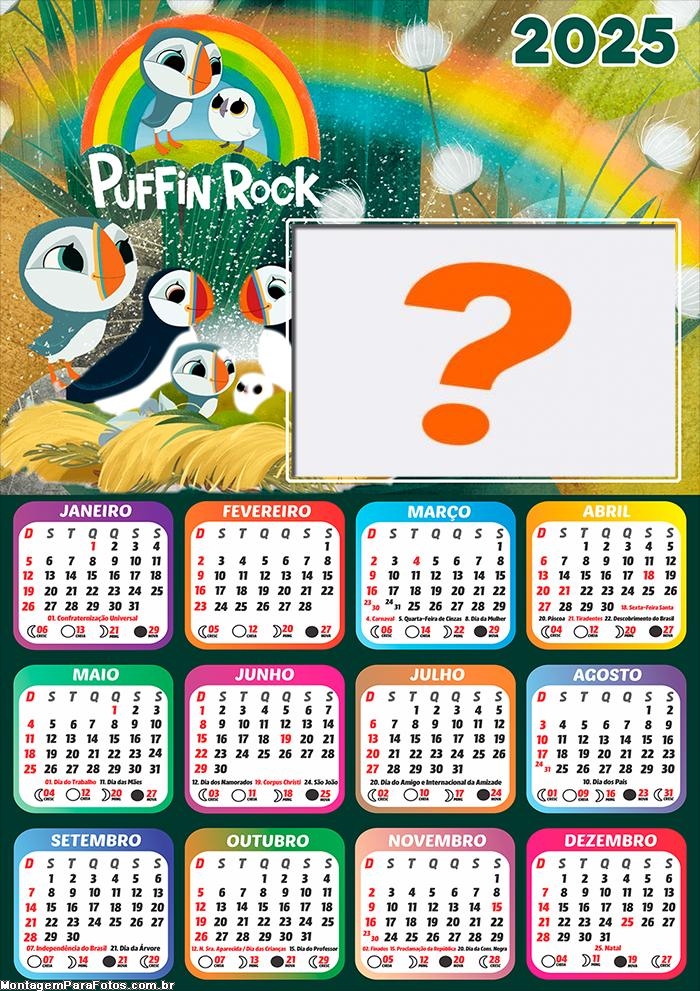 Calendário 2025 Puffin Rock Colagem de Foto