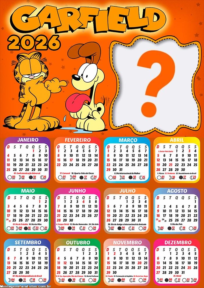 Calendário 2026 Garfield Colagem Online