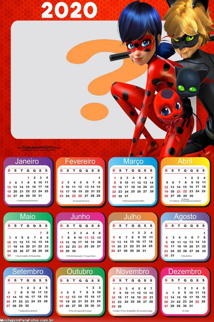 Calendário 2020 Ladybug Moldura Infantil