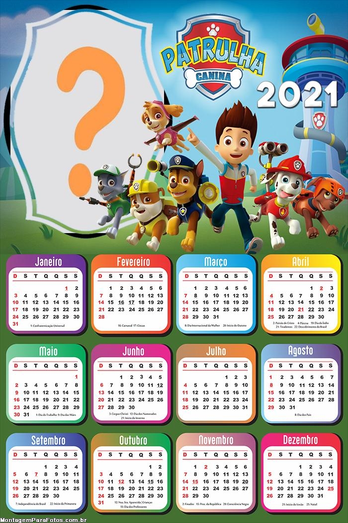 Calendário 2021 da Patrulha Canina