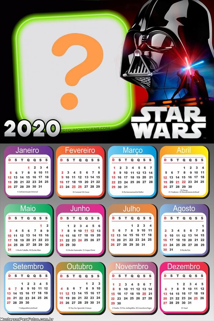Calendário 2020 Gratuito Starwars Online