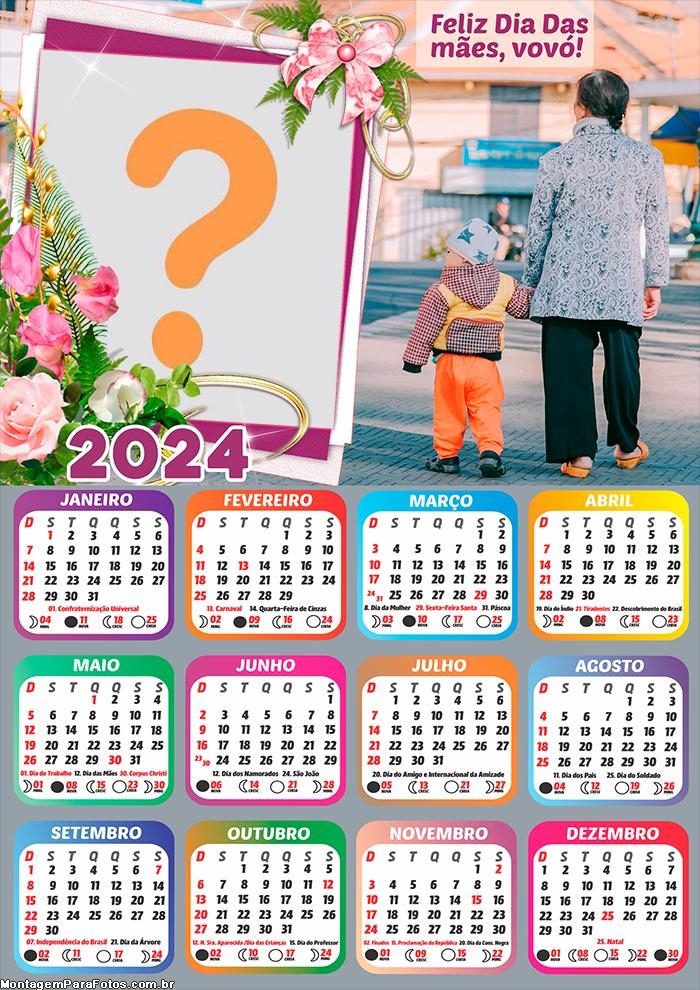 Calendário 2024 Vovó Feliz Dia das Mães Montar e Imprimir