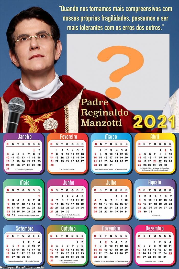 Calendário 2021 Padre Reginaldo Manzotti Montagem