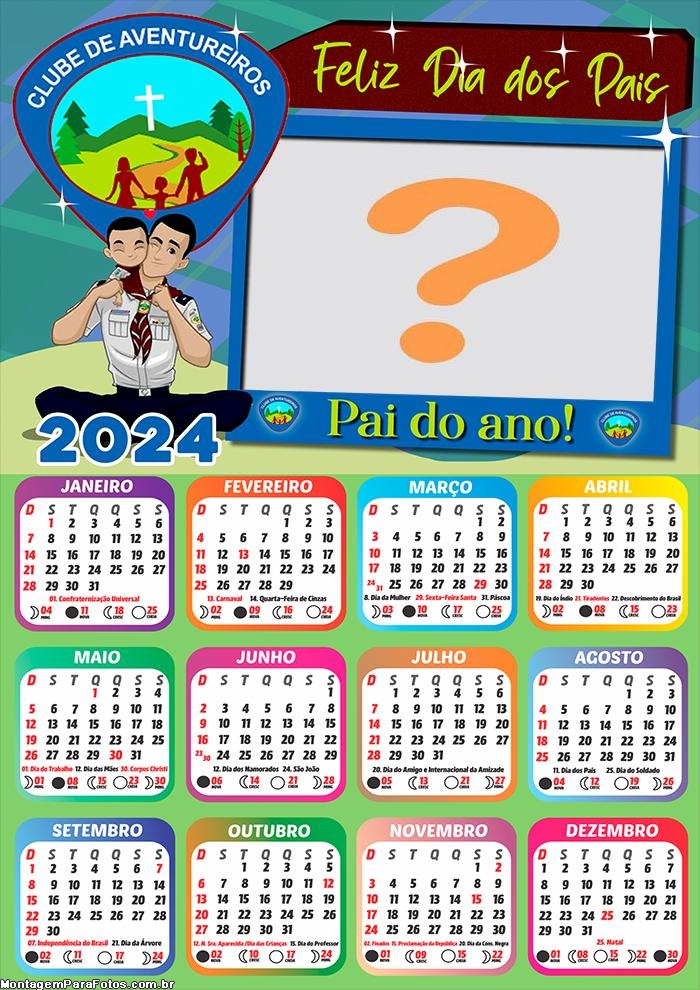 Colar Online Calendário 2024 Clube de Aventureiros Dia dos Pais