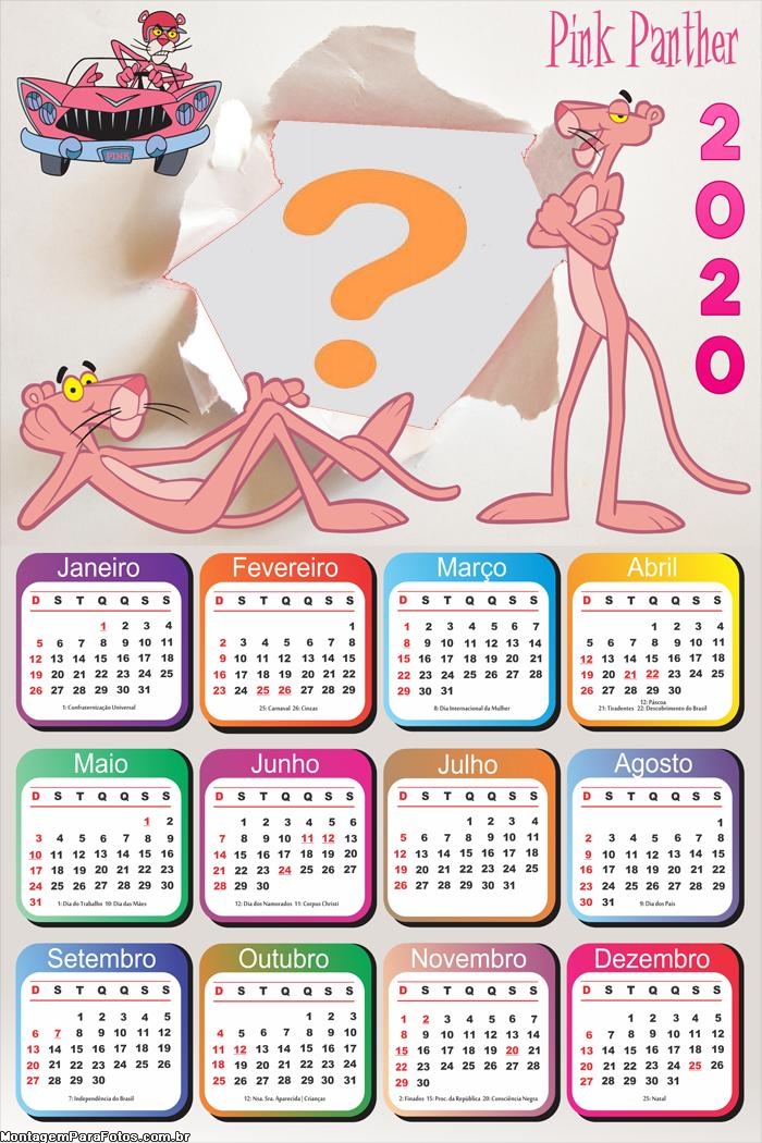 Calendário 2020 Pantera Cor de Rosa Foto Moldura