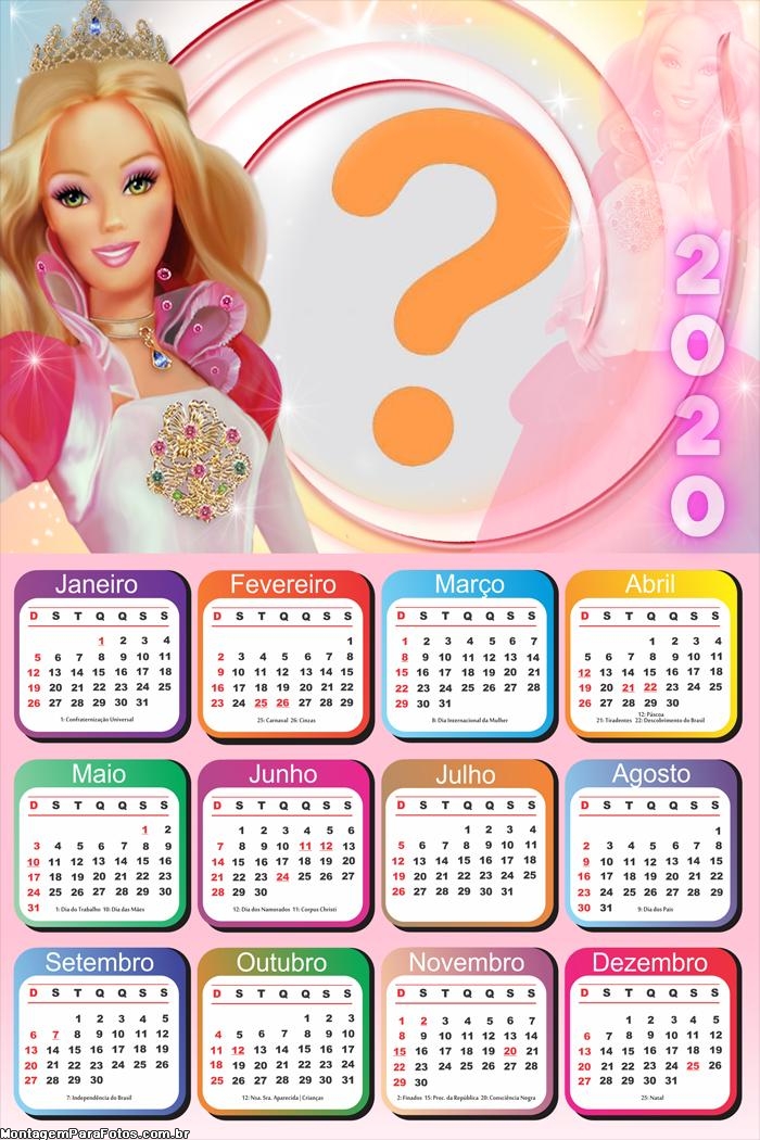 Montagem Calendário 2020 da Barbie