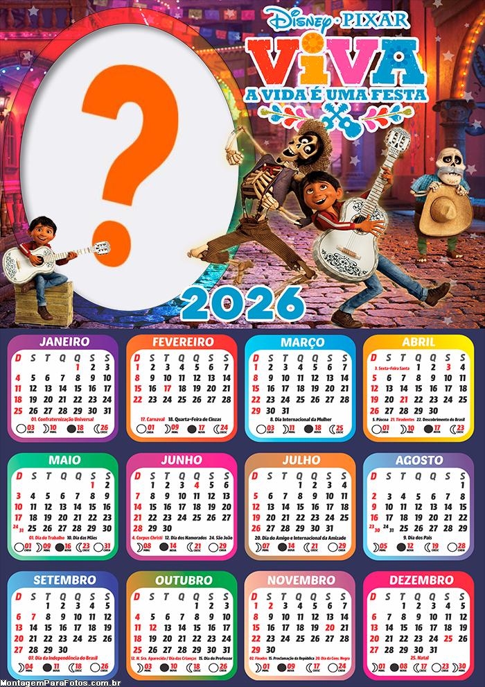 Calendário 2026 A Vida é uma Festa Colagem de Fotos