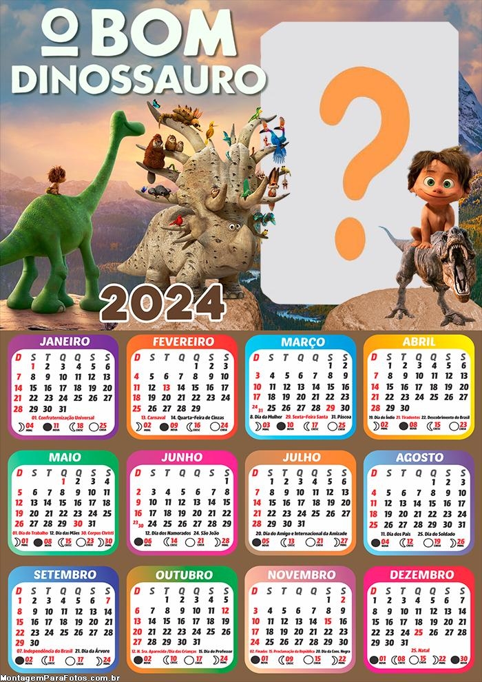 Foto Mensagem Grátis Calendário 2024 O Bom Dinossauro