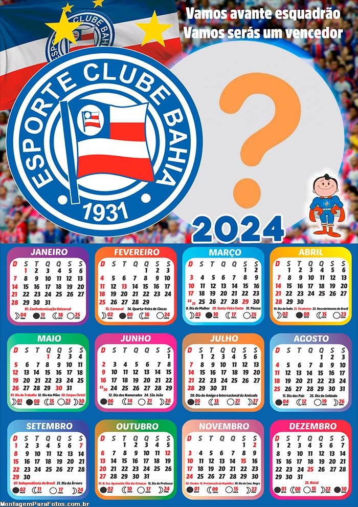 Calendário 2024 Bahia Time de Futebol Colagem Moldura Online