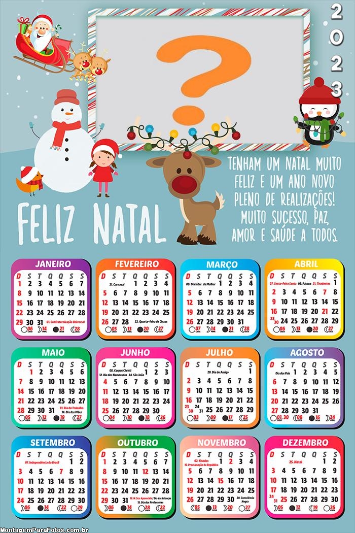 Calendário 2023 Natal Cute Colar Foto e Imprimir