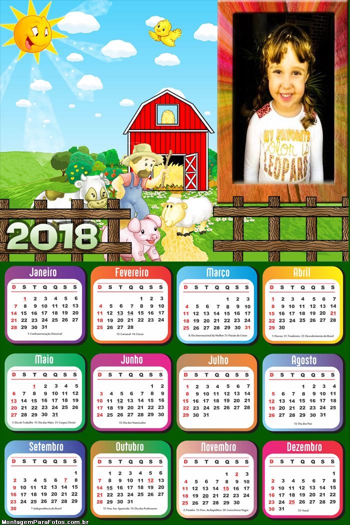 Calendário 2018 Fazenda Infantil