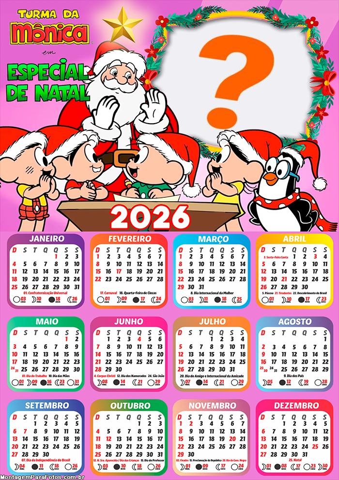 Calendário 2026 Natal da Turma da Mônica Emoldurar Foto Online