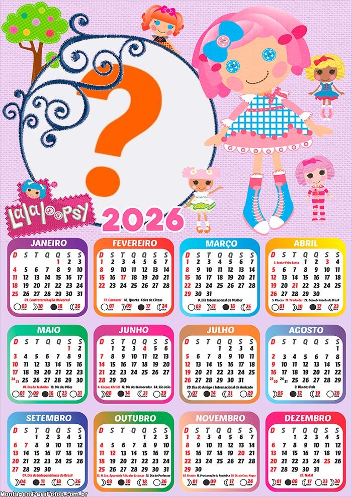 Calendário 2026 Lalaloopsy Emoldurar Foto Online
