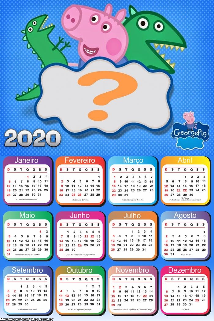 Moldura Infantil Calendário 2020 George Peppa Pig