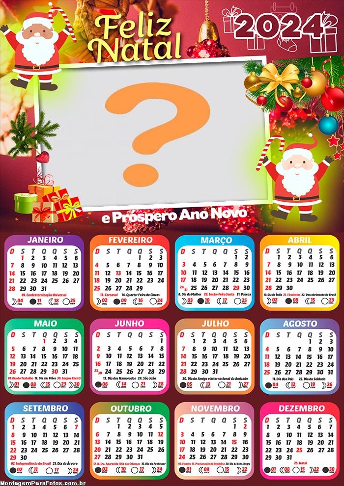 Calendário 2024 Feliz Natal e Próspero Ano Novo Colar Grátis Online