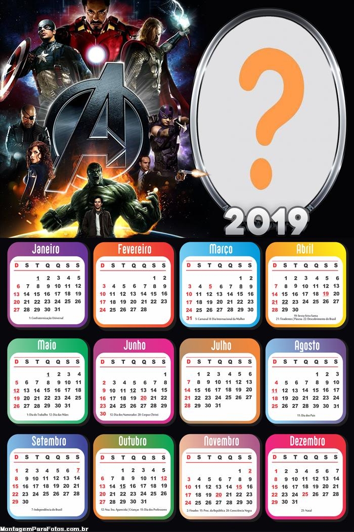 Calendário 2019 Vingadores