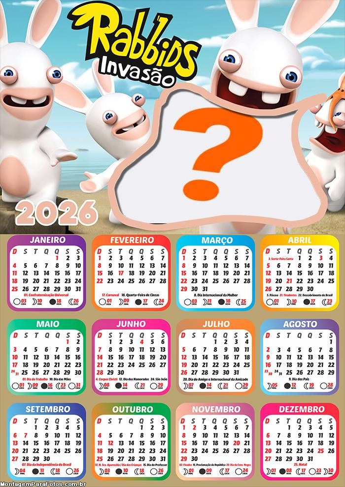 Calendário 2026 Rabbids A Invasão Fazer Colagem Grátis