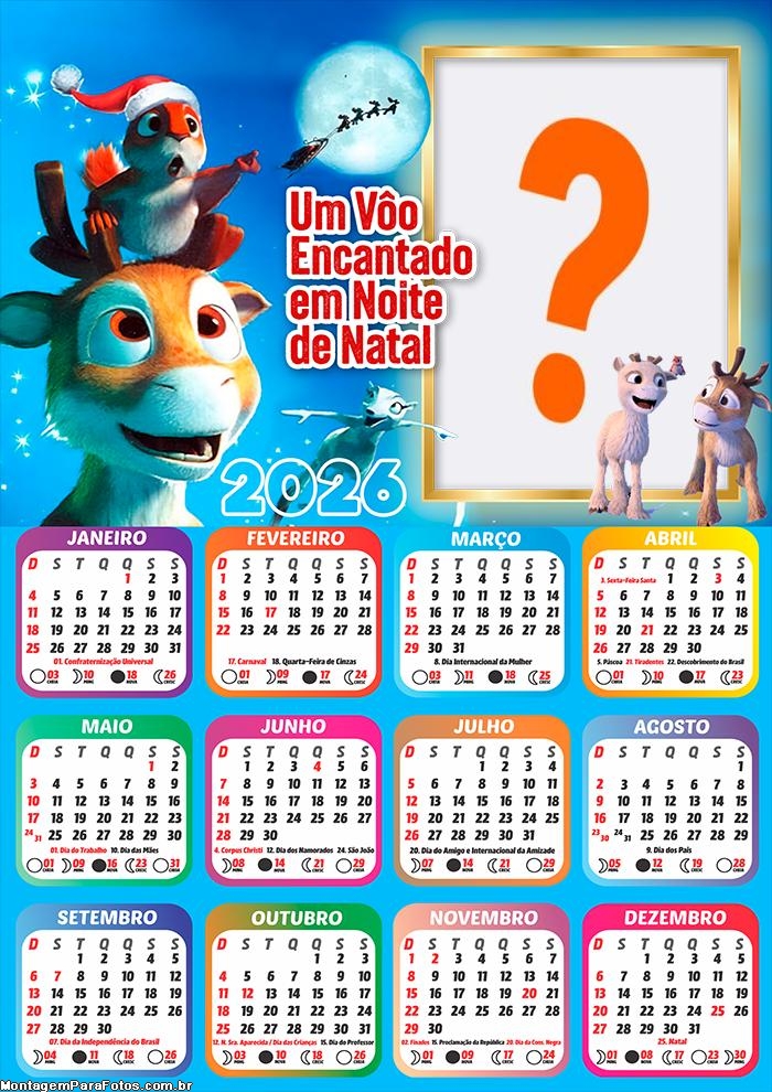 Calendário 2026 Um Vôo Encantado em Noite de Natal Colagem Online
