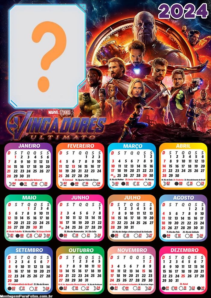 Calendário 2024 Vingadores Ultimato Montagem Grátis