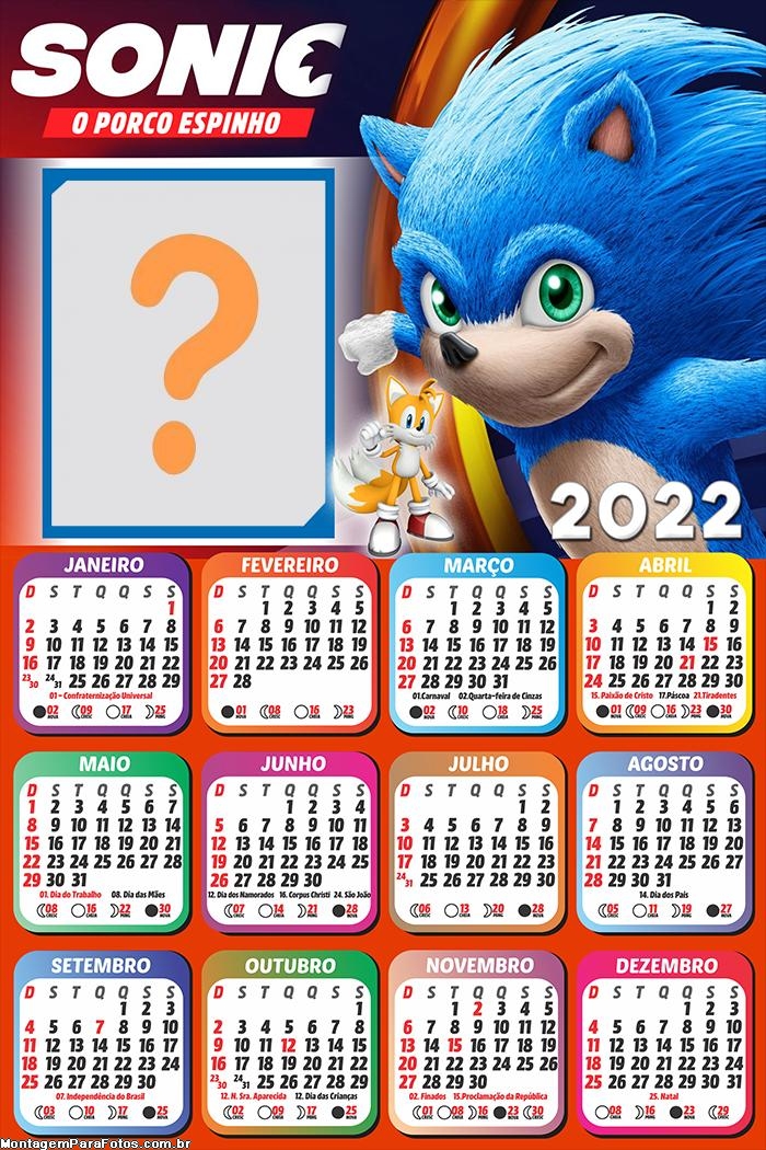 Calendário 2022 Sonic Montagem de Fotos Grátis