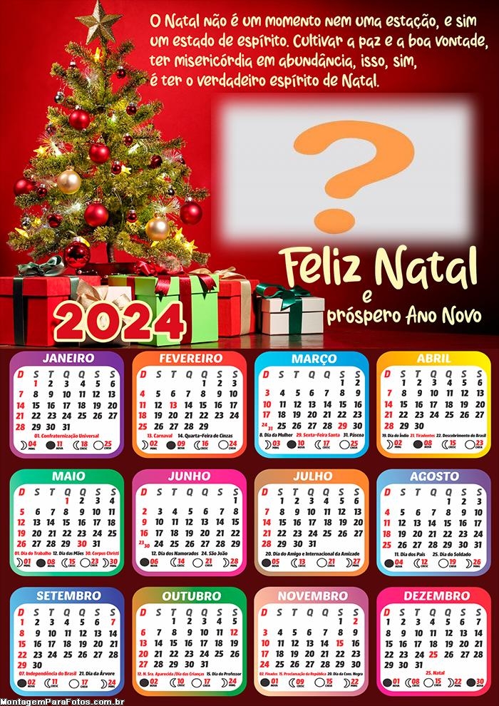 Calendário 2024 Estado de Espírito Feliz Natal Editar Online Grátis