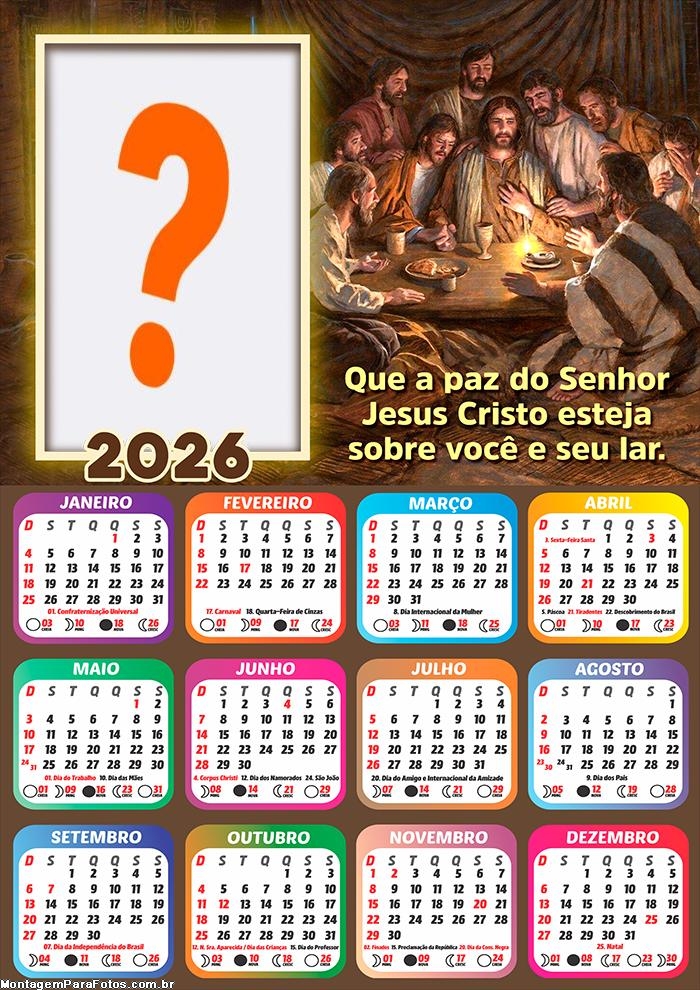 Calendário 2026 Que a paz do Senhor Jesus Cristo Foto Colagem