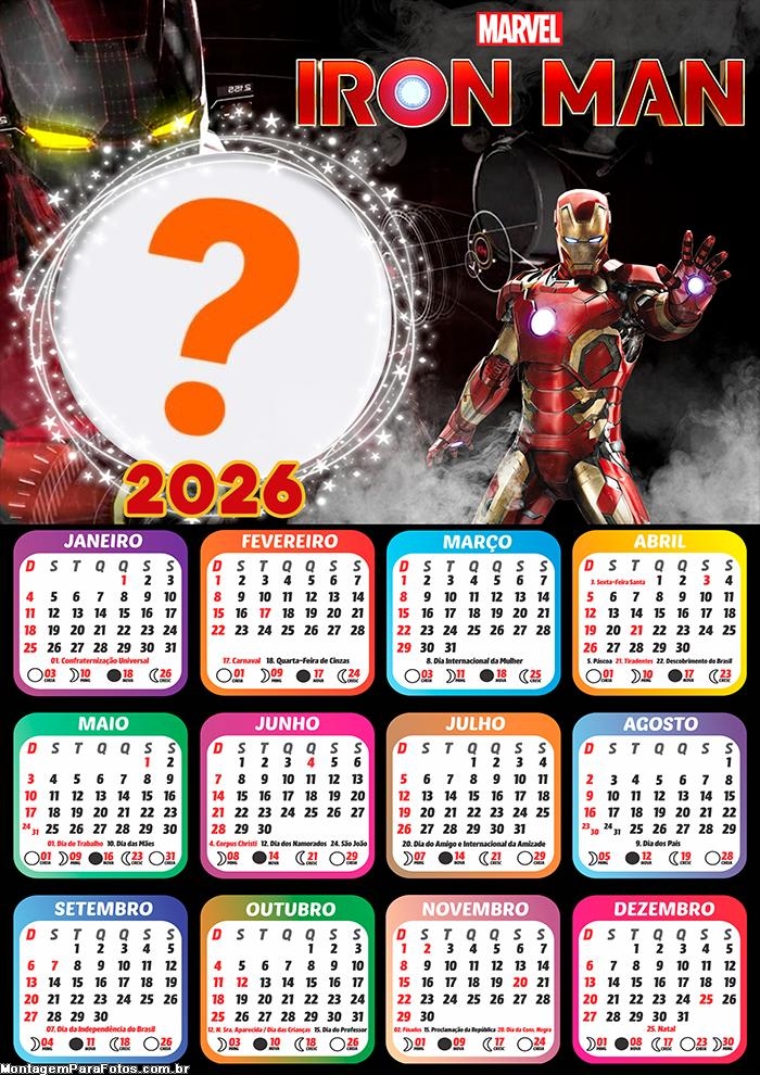 Calendário 2026 Iron Man para FotoMontagem