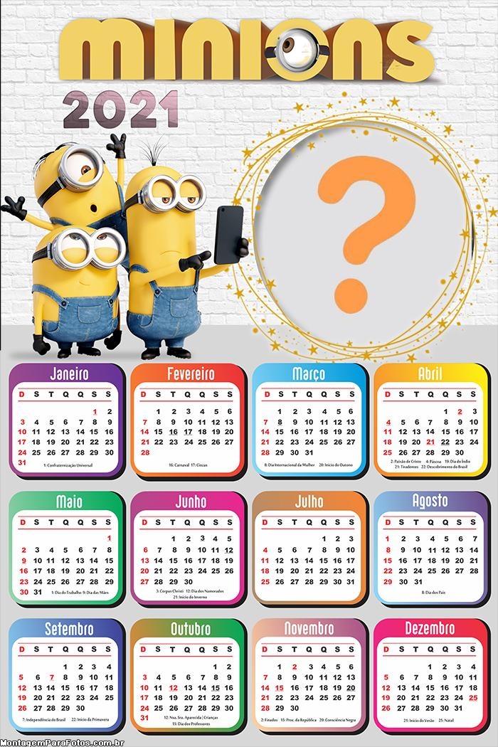 Calendário 2021 Minions Foto Moldura