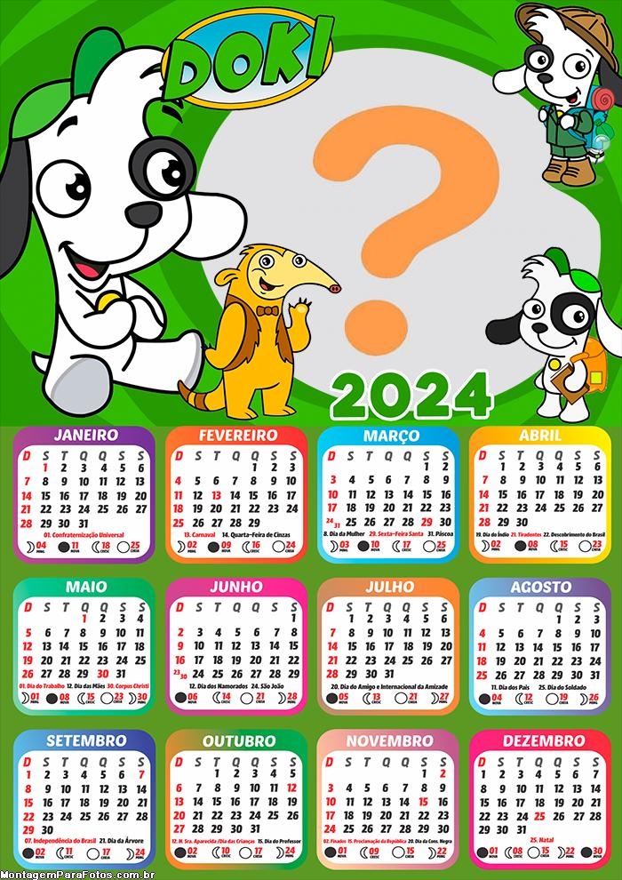 Calendário 2024 Doki Colar Foto e Imprimir