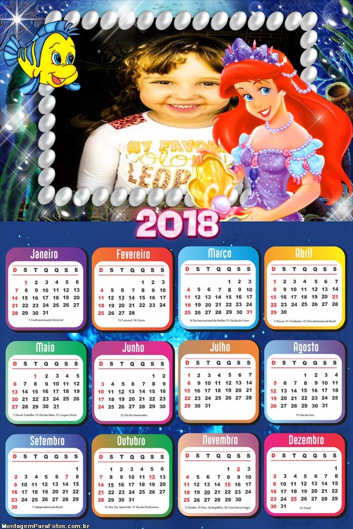 Calendário 2018 Nemo e Princesa Ariel