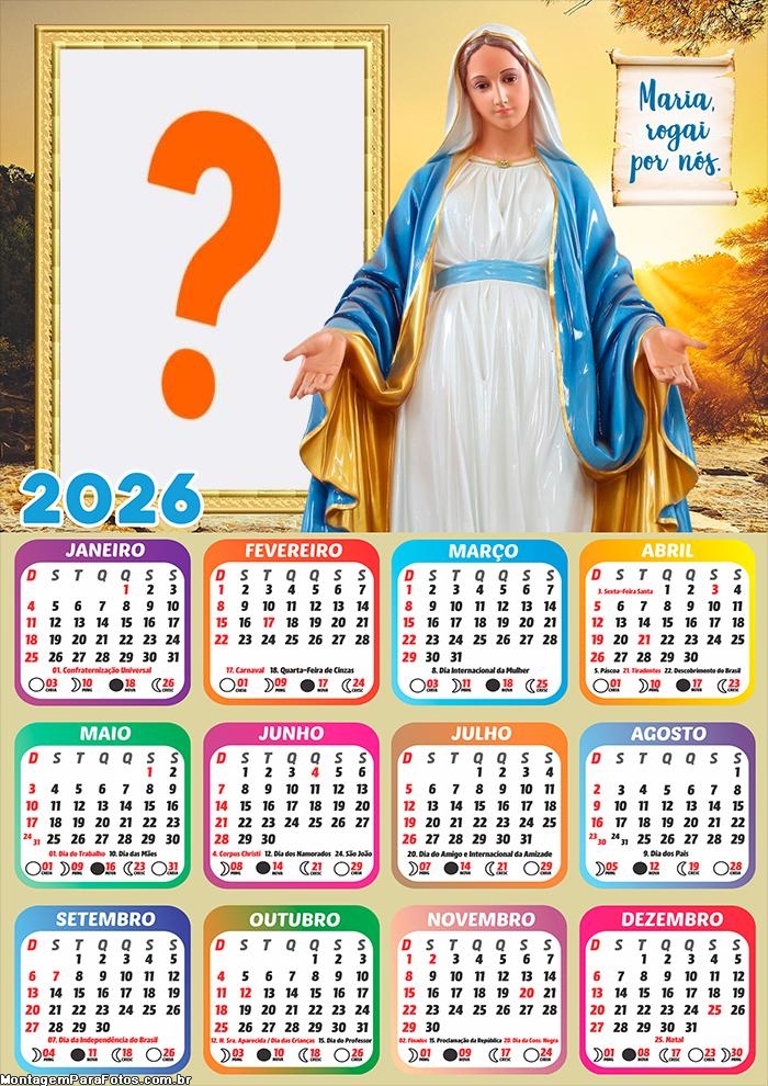 Calendário 2026 Maria Rogai por Nós Fazer Colagem Grátis