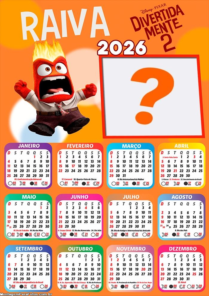 Foto Calendário 2026 Raiva Divertidamente 2 Grátis