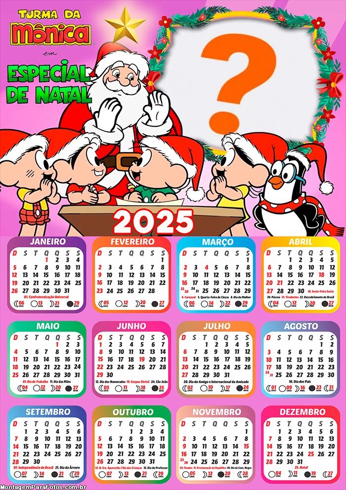 Moldura Calendário 2025 Natal da Turma da Mônica