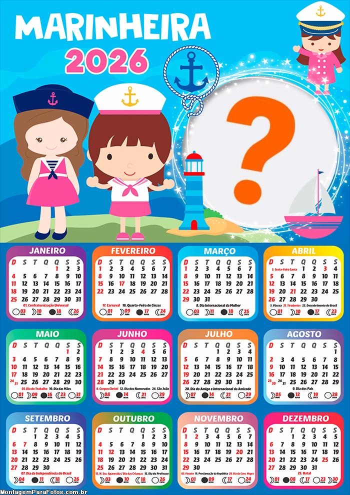 Calendário 2026 Marinheira Montagem de Foto