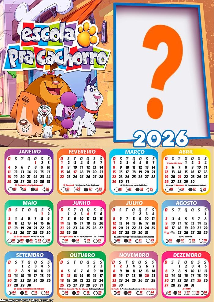 Calendário 2026 Escola pra Cachorro Colagem Online