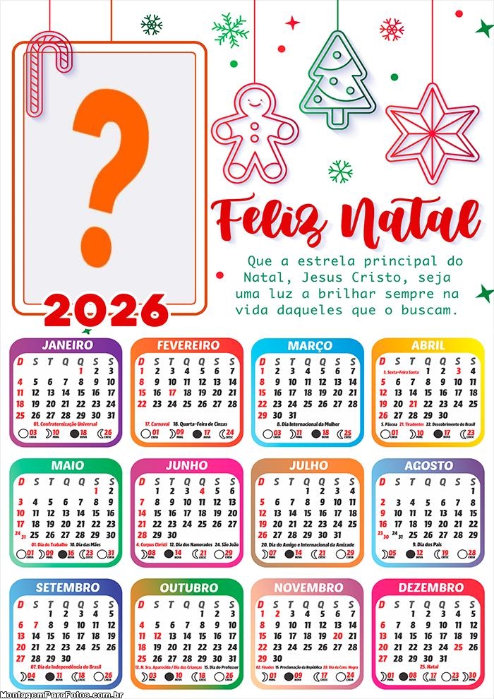 Calendário 2026 Uma luz a brilhar sempre na Vida Juntar Foto Online