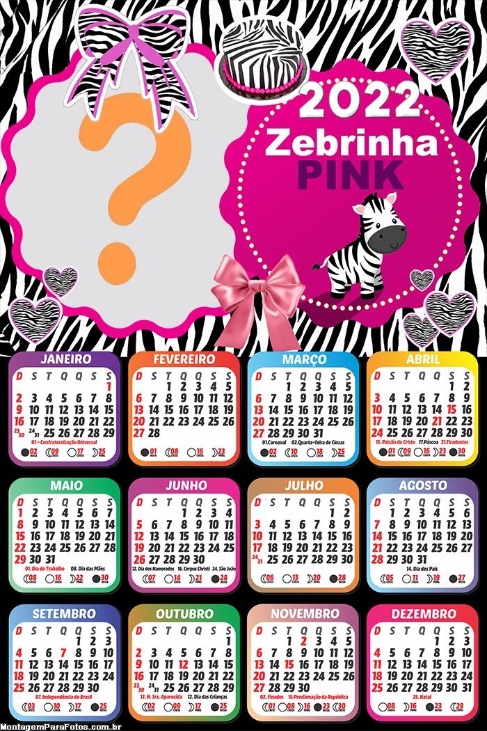 Calendário 2022 Zebrinha Pink Fazer Foto Grátis