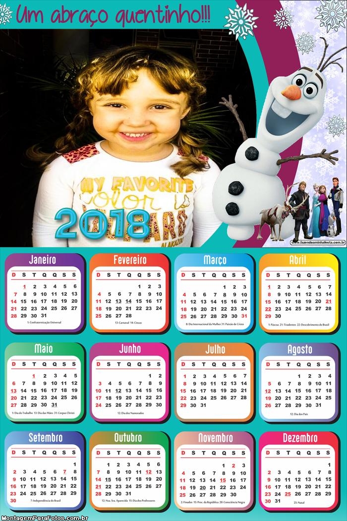 Calendário 2018 do Olaf Frozen