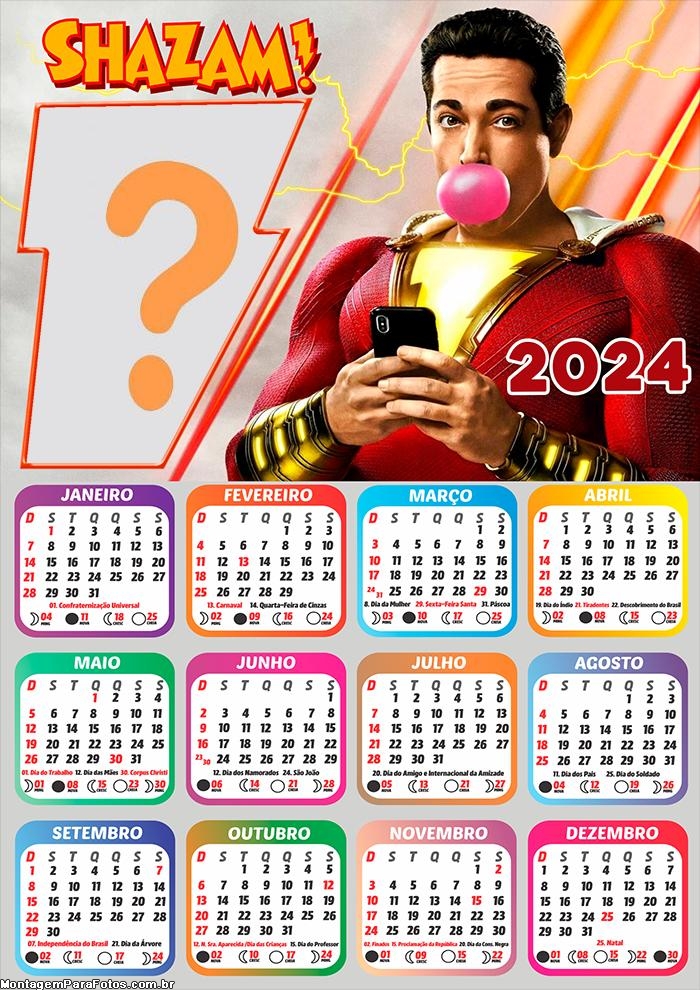 Calendário 2024 Shazam Foto Montagem Grátis