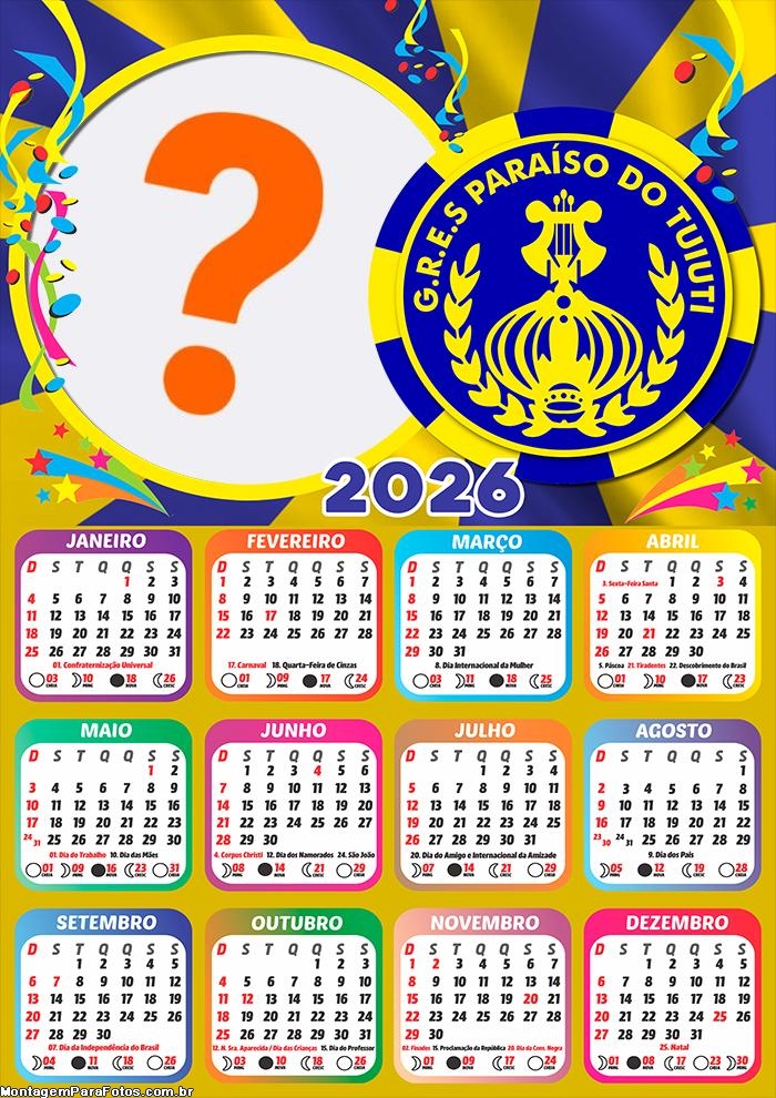 Foto Calendário 2026 Paraíso do Tuiuti Grátis